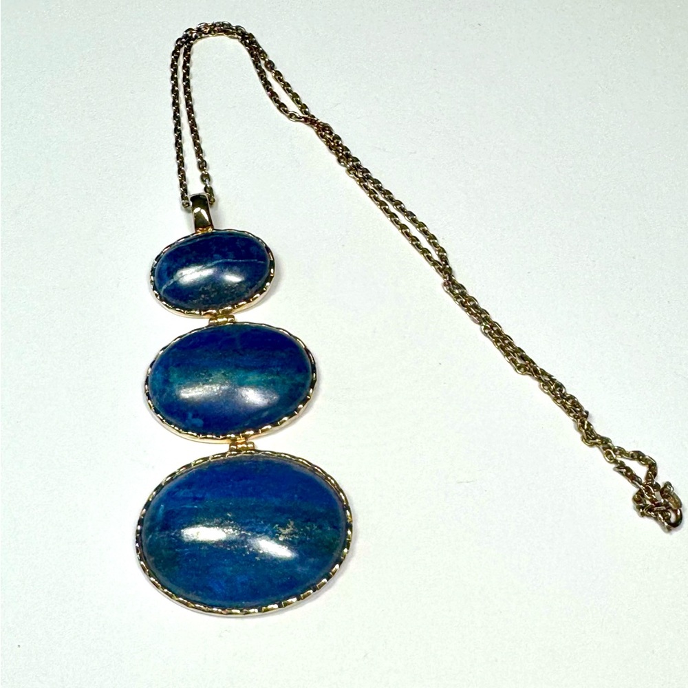Vintage Lucoral Co. Lapis Three Oval Pendant 925